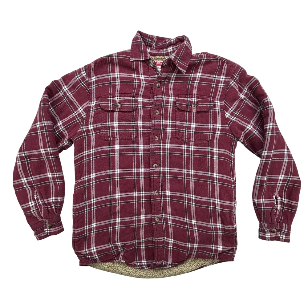 Wrangler Shirt Mens Medium Sherpa Lined Flannel Plaid Button Up Jacket